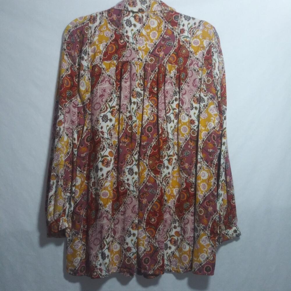 Jane and Delancey Retro Floral Paisley Oversized Button Up Top Boho Sz XL - Picture 8 of 9